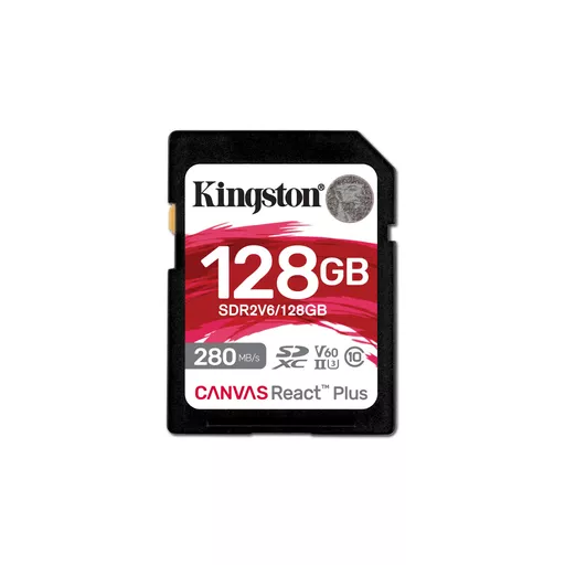 Kingston Technology 128GB Canvas React Plus SDXC UHS-II 280R/100W U3 V60 for Full HD/4K