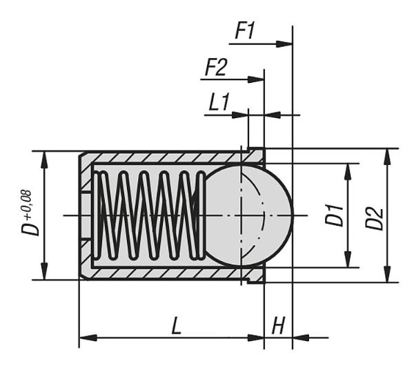 Spring Plunger. Hole Diameter 5mm. Length 12mm. Ball Diameter 4mm. Spring Force 19N Stainless Steel.