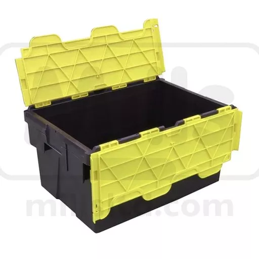 Attached Lid Box 600x400x306mm 55L Black Box with Yellow Lid