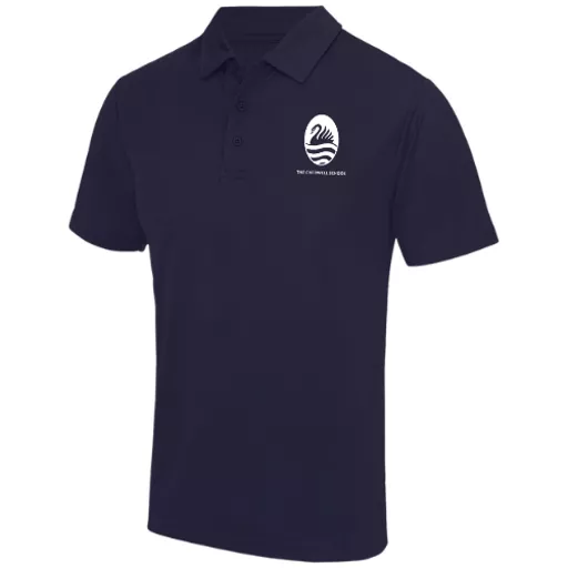 TheCherwellSchool_UnisexJustCoolPoloShirt_FrenchNavy_Front.png