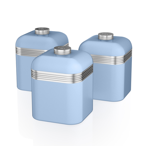 Swan Blue Retro Set Of 3 Canisters