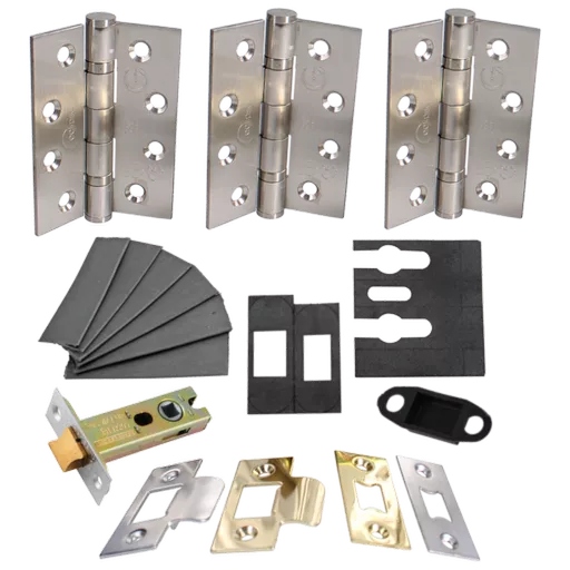 ECLIPSE Internal Fire Door Latch Pack With Hinges (Grade 13), Latch (76mm) & Intumescent