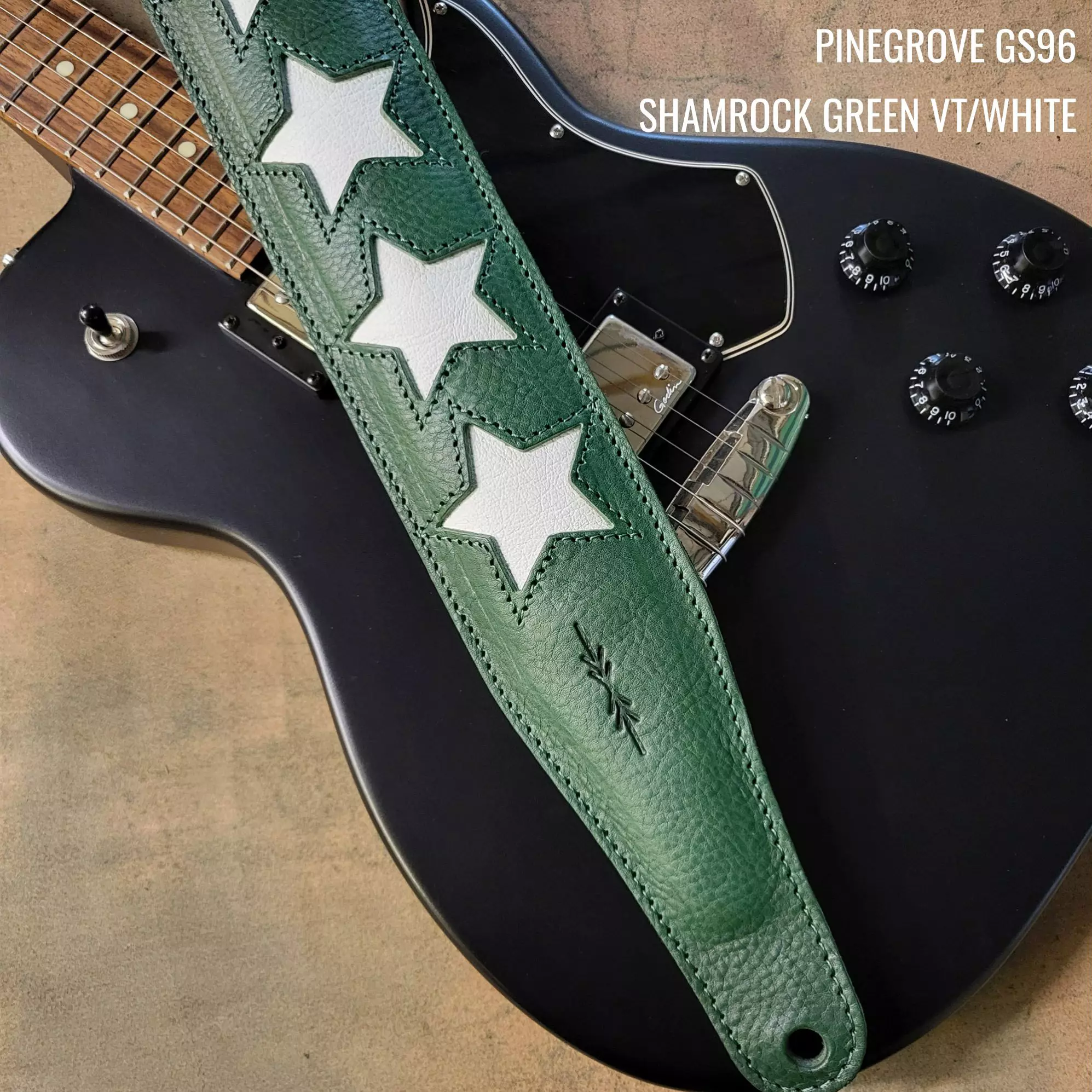 GS96 shamrock green white star guitar strap Pinegrove 100708 ANNO.jpg