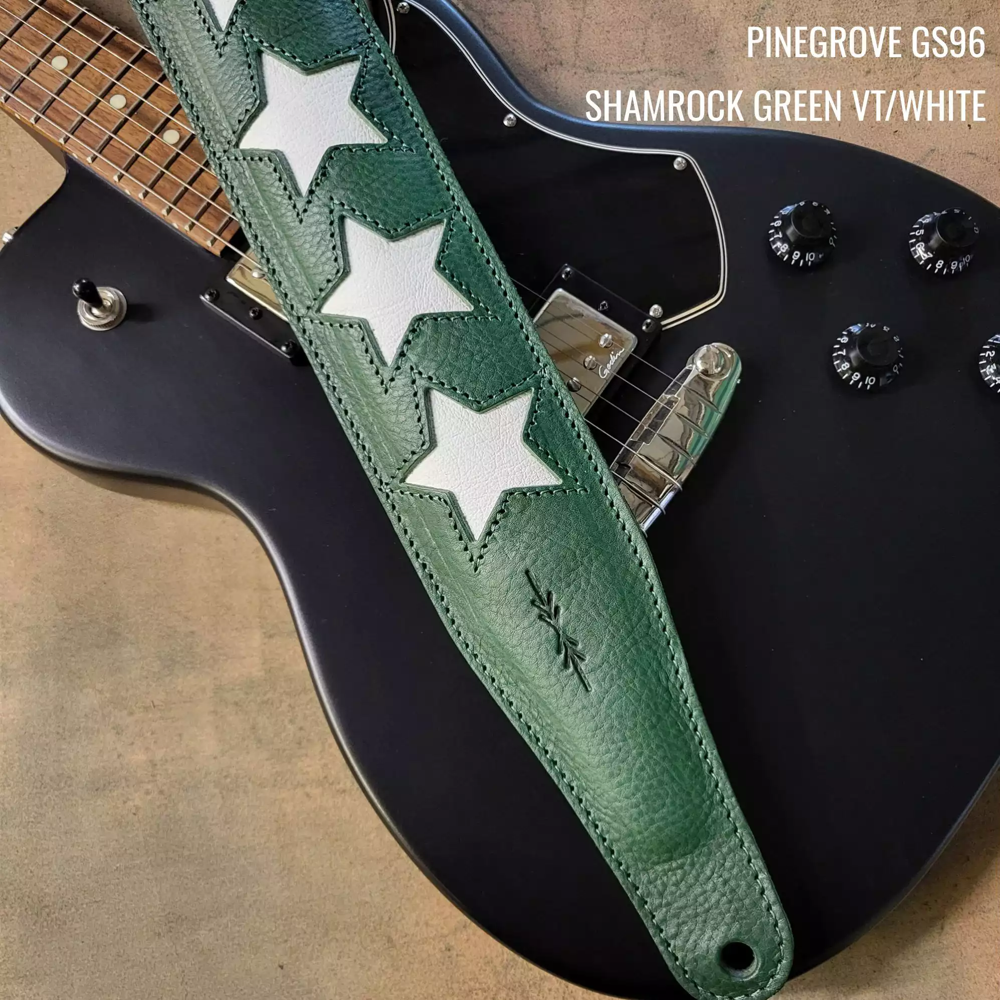 GS96 shamrock green white star guitar strap Pinegrove 100708 ANNO.jpg