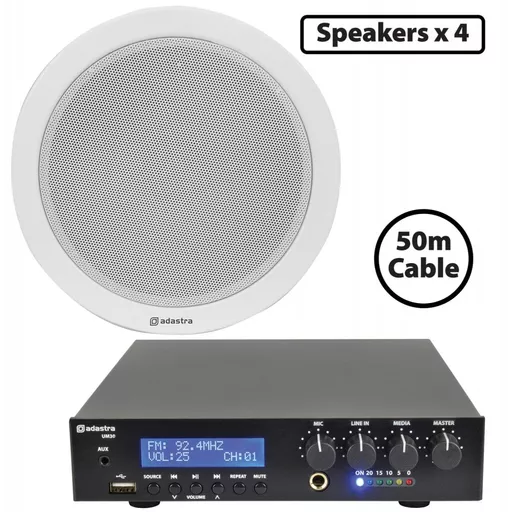 Adastra UM30 + Compact 100V Ceiling Speaker x4 Background Music Bundle