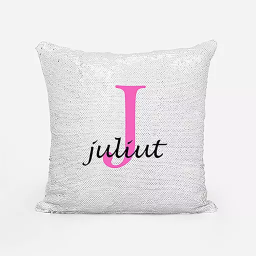 Personalised Sequin Cushion Gift – Custom Name & Initial 