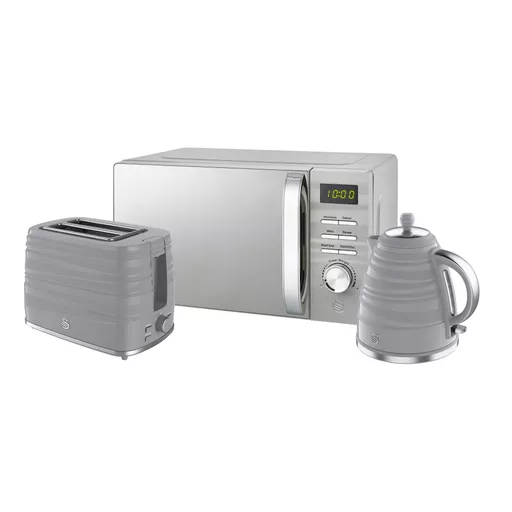 Symphony 2 Slice Toaster, Cordless Kettle and Microwave Bundle in Grey