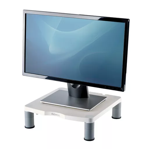 Fellowes Computer Monitor Stand with 3 Height Adjustments - Standard Monitor Riser with Cable Management - Ergonomic Adjustable Monitor Stand for Computers - Max Weight 27KG/Max Size 21" - Platinum