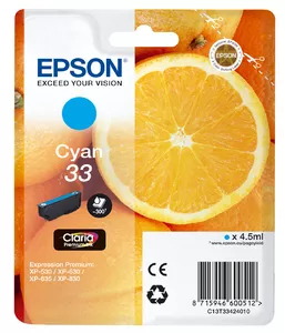 Epson C13T33424010/33 Ink cartridge cyan, 300 pages ISO/IEC 24711 4.5ml for Epson XP 530