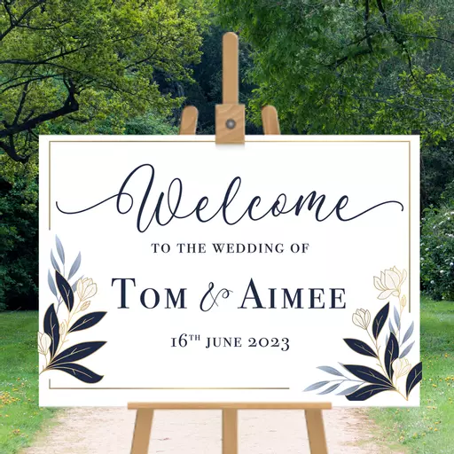 Personalised Wedding Welcome Sign Navy Flowers