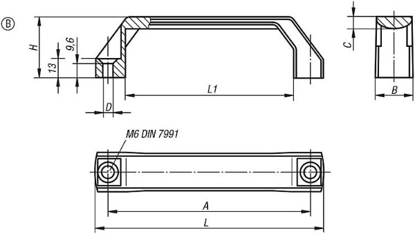 Pull Handle. 120mm Hole Centres. For Countersunk Screws. Black.