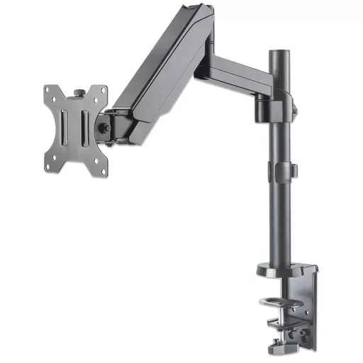 Manhattan TV & Monitor Mount, Desk, Full Motion (Gas Spring), 1 screen, Screen Sizes: 10-27", Black, Clamp or Grommet Assembly,VESA 75x75 to 100x100mm, Max 8kg, Lifetime Warranty