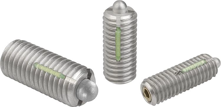 K0329 - Spring Plungers With Hexagon Socket And Thrust Pin In Stainless Steel, With Thread Lock