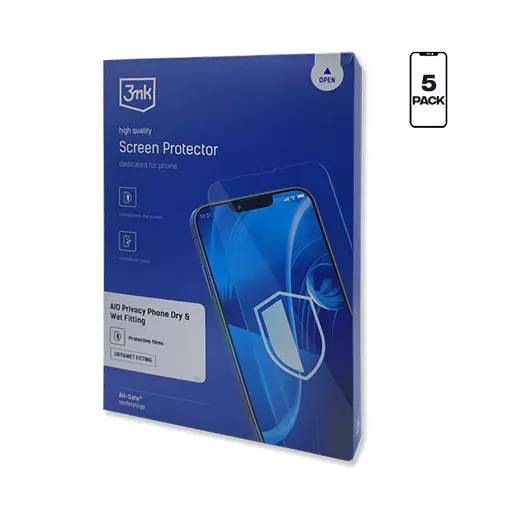 Privacy Screen Protector Film - Phone Size (5 Pack) (Dry & Wet Fit) - For 3mk AIO Protection System