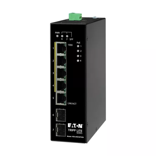 Tripp Lite NGI-U05C2POE4 5-Port Unmanaged Industrial Gigabit Ethernet Switch - 10/100/1000 Mbps, PoE+ 30W, -10° to 60°C, 2 GbE SFP Slots, DIN Mount