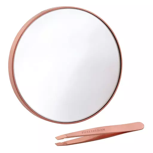 Tweezerman Rose Gold Mini Slant Tweezer and 10x Mirror
