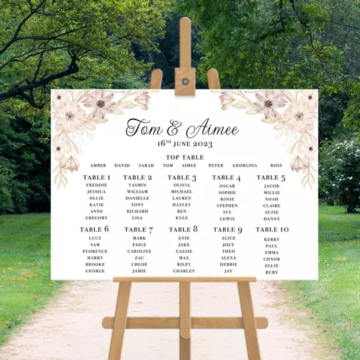 Personalised Wedding Table Plan Flowers