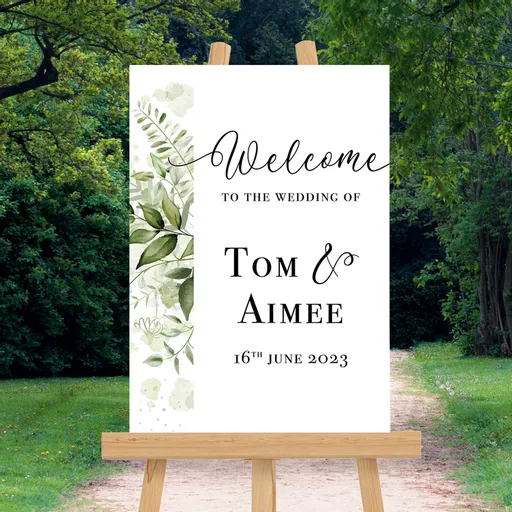 Personalised Welcome Wedding Sign Green Leaves