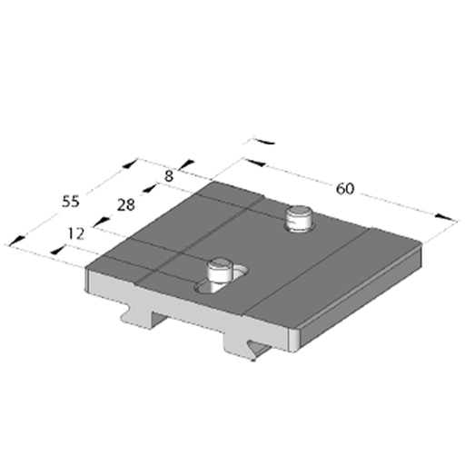 Arca Swiss Classic quick-release plate with 2 1/4 "fasteners, Length 55mm x Width 60mm; center distance 28-40 mm