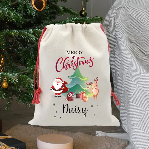 Personalised Santa, Reindeer & Tree Santa Sack