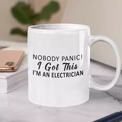 Personalised "Nobody Panic. I am an Electrician" Mug