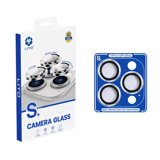 Lito - Camera Ring Glass & Easy Install Applicator for iPhone 15 Pro & iPhone 15 Pro Max - Silver