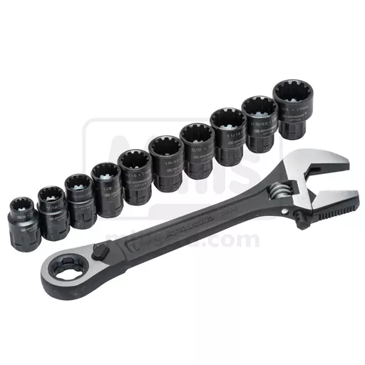 Pass-Thru Adjustable Ratchet Wrench Socket 11 Piece Set