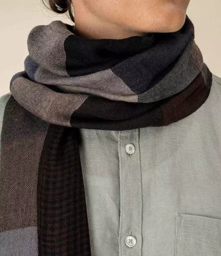 Spasso Brown Patchwork/Check Reversible Scarf