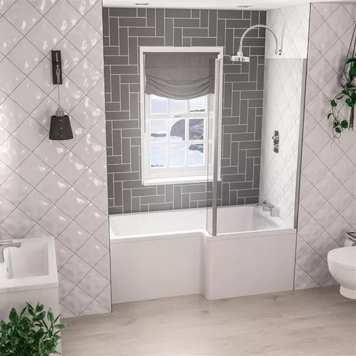 Portland 1500 x 850 x 440mm Right Hand (RH) L-Shaped 5mm Shower Bath - White