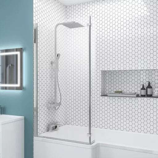 6mm 1400 x 835mm Left Hand (LH) L-Shaped Bath Screen - Chrome