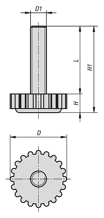 Knurled Plate Levelling Foot. 28.5mm Foot Diameter. M5x20mm Thread.