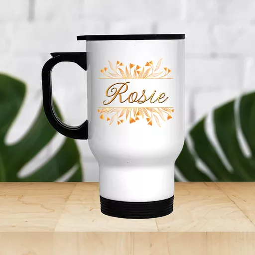 Gold Flowers Travel Mug