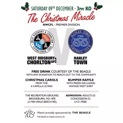 Announcing: The West Christmas Miracle, vs Hanley Town, Saturday 9 December  