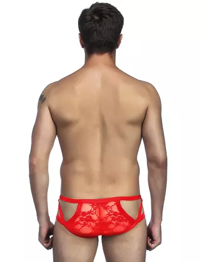 Mens Sexy Red or Black Wet Look Lace Briefs