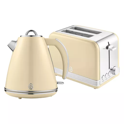 Swan Retro Kitchen Set, 1.5L Fast Boil Kettle & 2 Slice Toaster in Cream