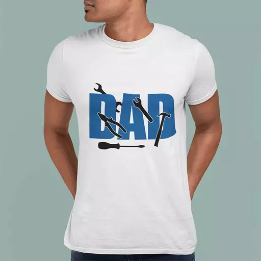 Dad’s Tools T-shirt with Wrench/Screwdriver/Hammer Design. Funny Handyman Gift for Father’s Day Personalised with name 