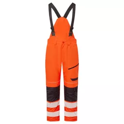 SYS810-ON-System-Hi-Vis-Eco-Orange-Navy-Thermal-Waterproof-Trouser-with-Shoulder-Straps-Front With Segmented Tape.png