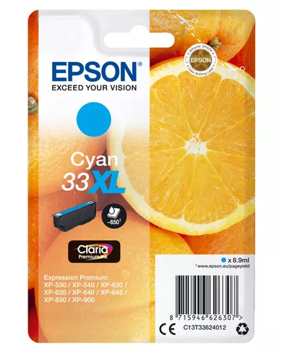 Epson C13T33624012/33XL Ink cartridge cyan high-capacity, 650 pages ISO/IEC 19752 8,9ml for Epson XP 530