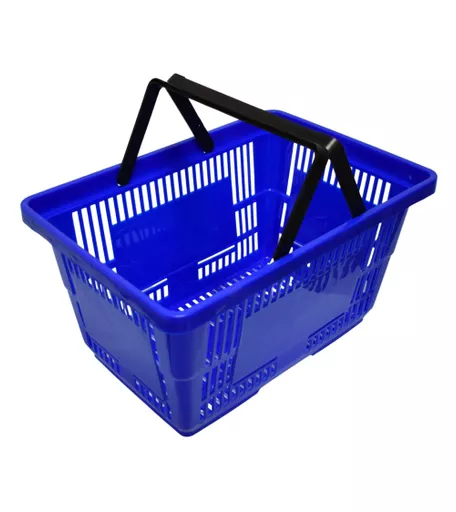 28L Blue Plastic Shopping Basket with Black Handles