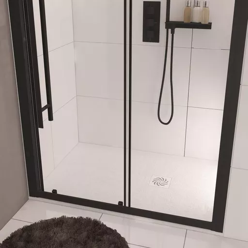 Crossland  1400 x 900mm Rectangular  Shower Tray with Slate Finish - White