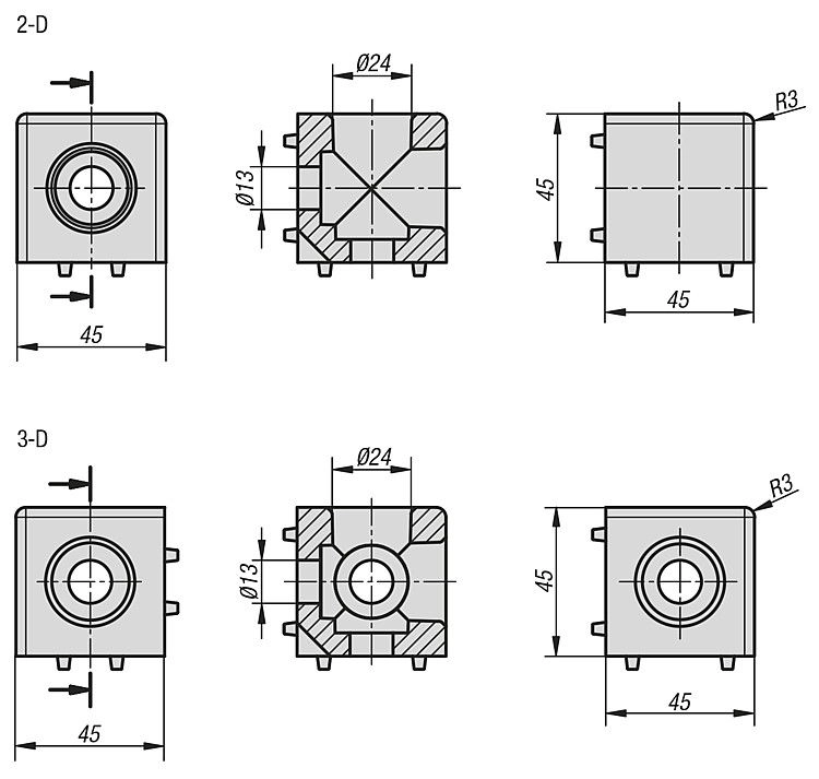 Cube Connecting Set. 10mm Slot Width. 2D