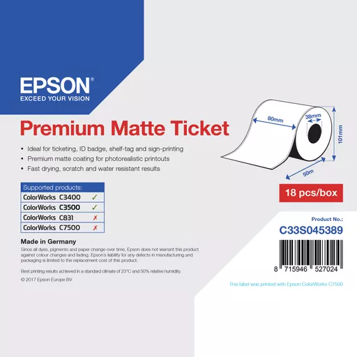 Epson Premium Matte Ticket - Roll: 80mm x 50m