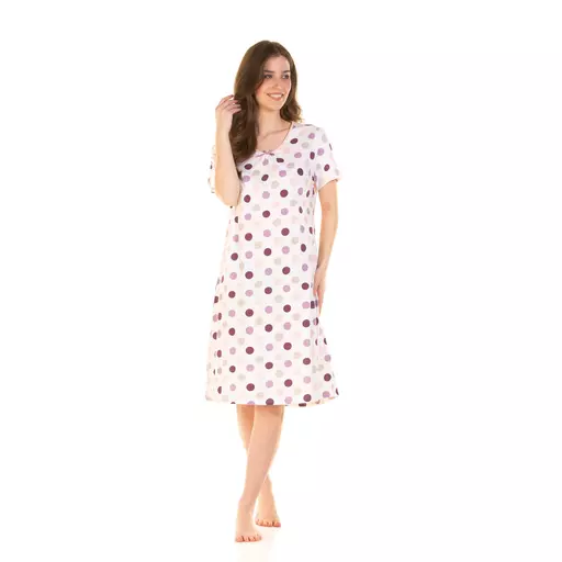 La Marquise COTTON SHORT SLEEVE NIGHTDRESS  Misty Dots  Lilac