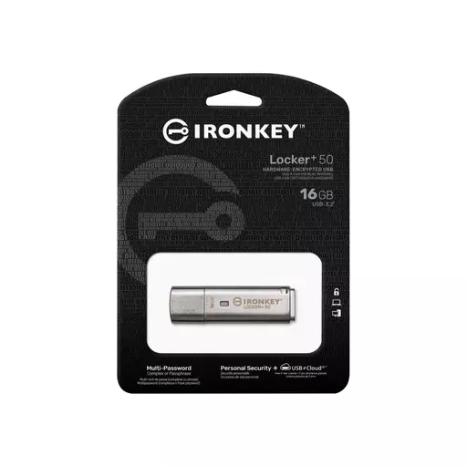 Kingston Technology IronKey Locker+ 50 USB flash drive 16 GB USB Type-A 3.2 Gen 1 (3.1 Gen 1) Silver