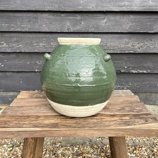 -Squat Vase with Handles, Ines, Green