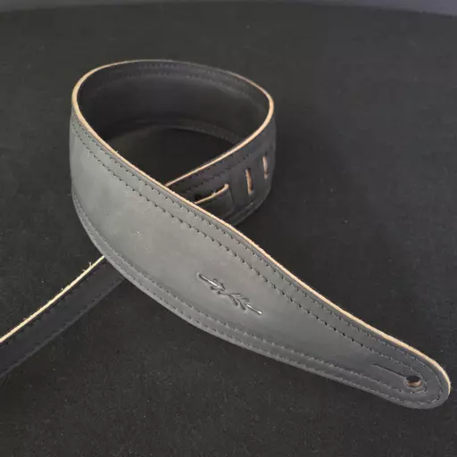 BS63 Matt Black Leather Guitar Strap - B-stock