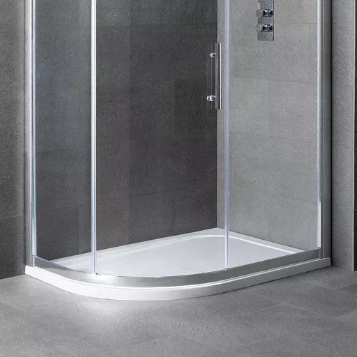 Volente Plan D Left Hand (LH) ABS 900mm x 700mm Offset Quadrant Stone Resin Shower Tray - White