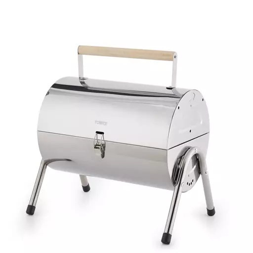 Portable Barrel Grill with Wooden Carry Handle