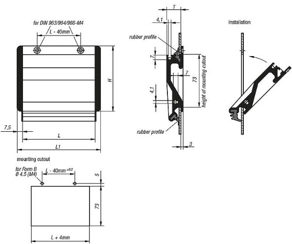 Recessed Handle. Screw On. Aluminium.100mm Wide. 90mm High. Black.