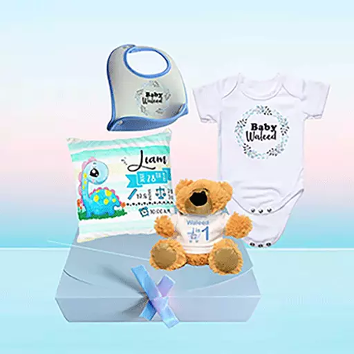 Personalised Baby Hamper – Custom Newborn Gift Set with Name, Birth Details – Unique Baby Shower Present
